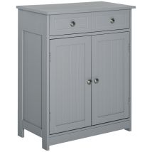 Kleankin - Bathroom Floor Storage Cabinet W/ 2 Drawers Door Cupboard Grey