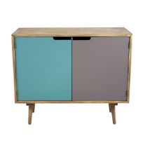 Holzschrank Mit 2 Farbigen Türen Und 4 Regalen Im Cutter