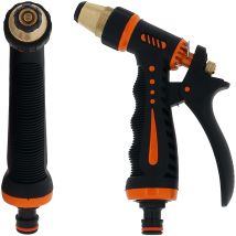 Huggy – Pistola per irrigazione in metallo con grip ergonomico – Colore arancione e nero – Funzione di controllo del flusso