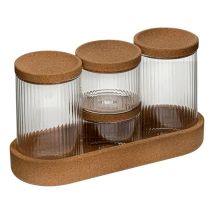 Lot De 4 Pots Avec Plateau "liège" 26cm Marron