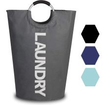 Minkurow Cesto Per La Biancheria Da 82 Litri - Manici Resistenti 38x72 Cm - Sacco Per La Biancheria Pieghevole In Tessuto Impermeabile Portatile - 