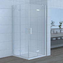 Duschkabine 90x100 Falttür Eckeinstieg Mit Edelstahlstangen Scharniertür,5 Mm Esg-glas,h 185 Cm - Lemmo