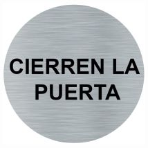 Placa letrero redonda de aluminio adhesiva "Cierren la Puerta" – 75 mm – Señalización