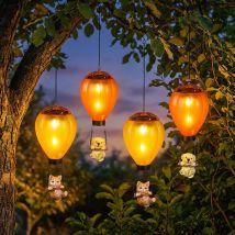 Lampada Solare Led A Sospensione Luce Da Giardino Mongolfiera Cane Gatto Multicolore Multicolore, Metallo Plastica, Led Bianco Caldo, Lxlxh 12x12x49 