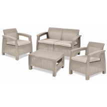 Conjunto Lounge Corfu' Sofá Capuchino + 2 Sillones + Mesa De Centro Abierta - Keter
