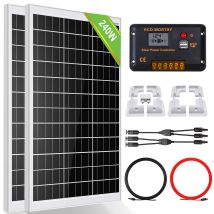 Eco-worthy - 240w 12v Mono Solar Panel+30a Controller & Whole Set Abs Bracket For Car Rv