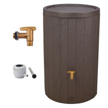 4rain Madera Serbatoio Per Pioggia Set Completo 220 Litri Marrone Incl. Rubinetto In Plastica E Raccordo Pluviale