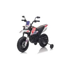 Moto Elettrica Per Bambini Aprilia Rx-125 Small 12v Cross Sedili In Pelle Luci Led Bluetooth Sospensioni A Molla Bianco