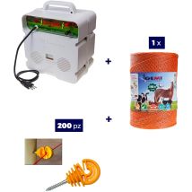 Kit Completo Para Pastor Eléctrico : 1x Electrificadores 220 V + 1x Hilo Canductores 1000 Mt 4 Mm² + 200 Aisladores Para Postes De Madera - Cerca 