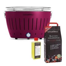 Barbecue Viola Con Batterie E Cavo Di Alimentazione Usb + 2.5kg Di Carbonella Di Faggio + Gel Combustibile 500ml -lotus Grill
