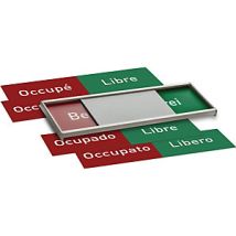 Indicador libre/ocupado autoadhesivo en aluminio – 54 x 151 mm – Placa de señalización multilingüe – Color plata