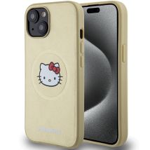 Custodia Rigida In Pelle Hello Kitty Hkhmp15spghckd Per Iphone 15/14/13 6.1, Con Design A Testa Di Gatto E Custodia Magsafe.