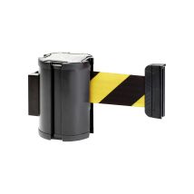 Boîtier à sangle – étirement max 3000 mm – largeur sangle 50 mm – noir et jaune – Poteau et borne de sécurité
