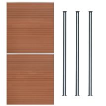 Kit Clôture 2 Panneaux Composite Plastique Marron 9 Lames À Emboîter 185 Cm H X 353 Cm L & 3 Poteaux En Aluminium À Led Solaires Texture De Bois 
