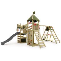 Spielturm Ritterburg Riverrun Mit Schaukel Surfswing & Rutsche, Spielhaus Mit Sandkasten, Leiter & Spiel-zubehör – Anthrazit - Fatmoose