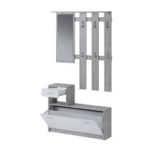 Eingangsmöbel Sargassi, Moderner Eingang, Wandgarderobe, Multifunktions-aufbewahrungskonsole, 100x26h190 Cm, Weiß Und Zement