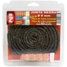 Junta negra de fibra de vidrio 8 mm – Aislante para estufas – 2,50 m – 1 unidad