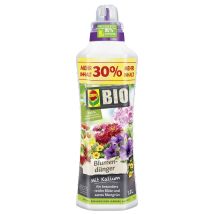 COMPO Bio Blumendünger 1,3l – 100% natürlich – für Zimmerpflanzen, Balkon, Terrasse – organisch-mineralischer NK-Dünger