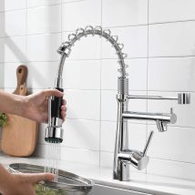 Rubinetto Da Cucina Con Molla A Spirale, Miscelatore Cucina A 360° Per Lavello Con Doccetta Estensibile E Blocco - Zincato