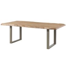 Massivmoebel24 - Freeform 5 Tavolo Da Pranzo In Legno Di Mango - Verniciato Beige / Gambe In Ferro U Argento Matt 220x100