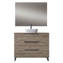 Kibath - Mueble De Baño Con Lavabo, Espejo Y Aplique Led Ken 80x45 Cm Acabado Desierto Mate 3 Cajones Con Patas