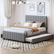 Lit Adulte Double Rangement 140x190 Avec Tiroirs Gris Okmyhome