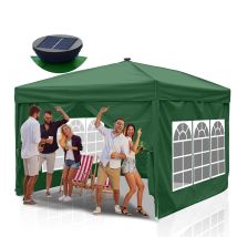 Swanew Carpa De Fiesta Plegable Pérgola De Jardín Protección Uv Para Jardín, Camping Con Paneles Laterales 3x3m Verde Con Luz Solar Led