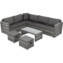 Rattan Garden Furniture Set 8 Seater Rattan Sofa Garden Corner Sofa Set Garden Lounge With Coffee Table & 2 Stools