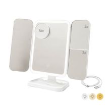 Espejo Tríptico Plegable De Sobremesa Con Aumento Y Luz Led Recargable