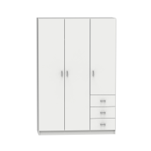 Armario Ropero 3 Puertas Abatibles Y 3 Cajones Turin Acabado Blanco Brillo, 180 Cm(alto)120 Cm(ancho)50 Cm(fondo)