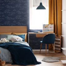 Art For The Home - Superfresco Vintage Clouds Navy Blue White Clouds Chalk Paste The Wall Wallpaper
