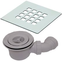 Mx - 90mm Square Grill Grid Shower Waste High Flow Chrome Trap For Shower Tray X2x