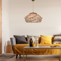 Elegante Lámpara De Araña De Madera, Color Camel, 65 Cm De Alto. Certificada Ce, Casquillo E27.