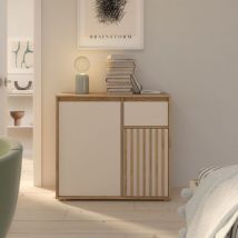 Mobile Multiuso Neutra 1 Cassetto E 2 Ante Con Dettaglio Cannettato In Rovere E Cashmere