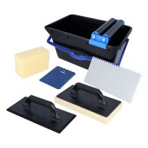 Set Lavaggio Piastrelle 7 Pz. Secchio 18l, Doppio Rullo, Tavoletta Lavapiastrelle, Pannello Stuccatore, Frattazzo E Spugna - Utensili Piastrellisti Da