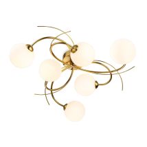 Firstlight Elba Plafonnier Encastré Elba À 6 Lumières, Laiton Brossé, Verre Blanc Opale, 6 X G9