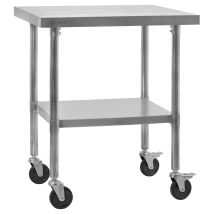 Tavolo in Acciaio Inox con Ruote - 70x60x85 cm - Capacità 200 kg - Perfetto per Cucina e Ristoranti