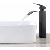 Ccykxa Black Waterfall Basin Faucet, Spout Height 260mm High Bathroom Countertop Basin Mixer Tap, Brass Large Square Spout Faucet, Hot And Cold Water 