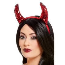 Reversible Sequin Devil Horns - Red - On Headband - 61126