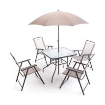 Set Da Giardino In Ferro E Textilene Con Tavolo Ombrellone E 4 Sedie Pieghevoli Taddei Savona