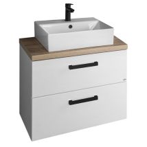 Aqualine Vega - Waschtisch Mit Unterschrank, 72x42x61 Cm, 2 Schubladen, Weiß/eiche Platin Vg073-01