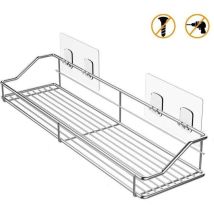 Étagère Murale Adhésive Sans Perçage Pour Salle De Bain Ou Cuisine – Acier Inoxydable, Double Niveau, 35 X 12,5 X 8 Cm