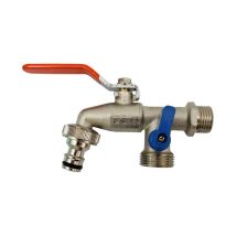 Robinet Extérieur Double Sortie 1/2'' X 3/4'' – Laiton Nickelé – Filetage 3/4'' – Système À Bille Quart De Tour – Bradas – Pour Jardin Arrosage