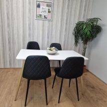 Kosy Koala - Dining Table Set Of 4 Wooden White Table With 4 Black Gem Patterend Chairs