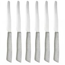 Set Da 6 Coltelli Da Tavola Made In Italy In Acciaio Inox Con Punta Arrotondata E Lama Seghettata Manico Effetto Legno Olmo Sbiancato 22 Cm Lavabili 