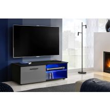 Extreme Furniture - Armoire Tv T32-100, (lxhxp): 100 X 34,5 X 45, Corps En Noir Mat, Façades En Brillant Gris, Sans Led