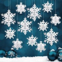 Modou - 12 Pieces Christmas 3d Snowflakes Decoration, White Christmas Tree Decorations, Christmas Decor Paper Snowflakes Pendants For Christmas 