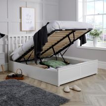 Home Source - Ottoman Double Size Pine End Lift Storage Bed White Bed Frame Gas Lift Furniture