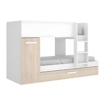 Dekit - Letto A Castello Con Cassetto Letto Estraibile E Contenitori 3 X 90 X 190 Cm Bianco E Naturale - Anthony