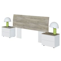 Cabezal y mesitas New Dreams roble y blanco – Tablero de partículas melaminizado – Dimensiones cabezal: 54 cm alto x 176 cm ancho